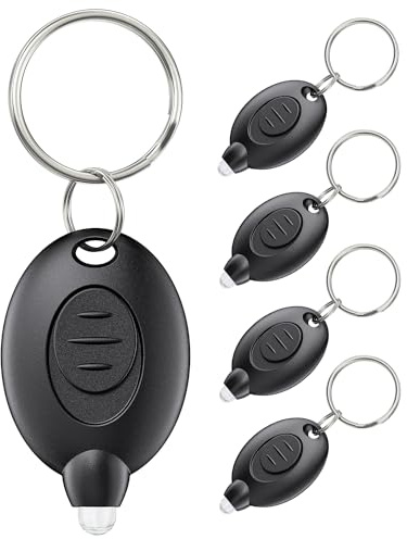 Pawfly 5 Stück LED-Schlüsselanhänger-Taschenlampe Mini LED-Schlüsselanhänger Licht 12 Lumen tragbare ultrahelle batteriebetriebene Schlüsselanhänger-Taschenlampe, Schwarzes Gehäuse