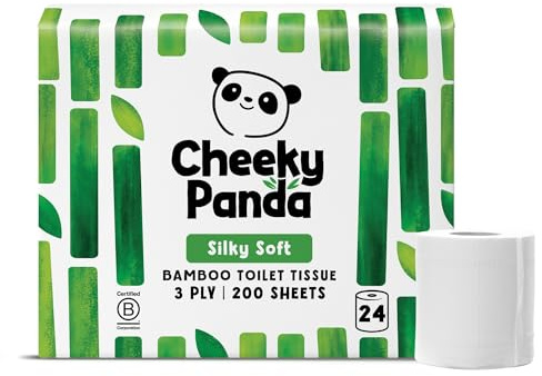 The Cheeky Panda Bambus Toilettenpapier 3-Lagig Großpackung | 24 Rollen x 200 Blatt | Klopapier Plastikfrei Verpackt | Eco WC Papier