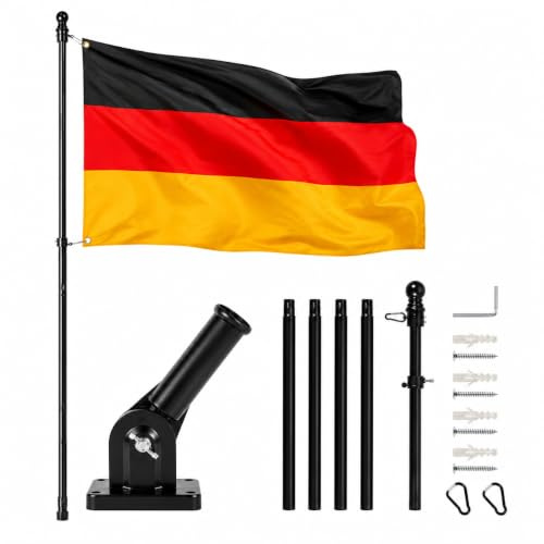 PEIZHIYC Fahnenmast Set 1.8M Edelstahl Teleskop Fahnenstange mit Halterung Teleskopstange Fahnenstange Fahnenmast Zubehör Set für Haus, Garten, Hof, Außenzaun (Schwarz)