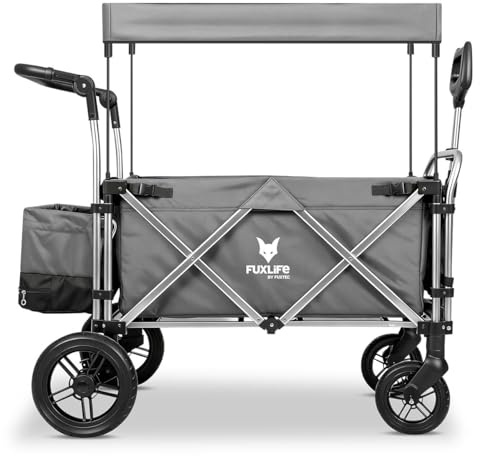 FUXLIFE Bollerwagen FX-CTL900 • Faltbar • Grau • 5-Punkt-Gurt • Gefedert | Abnehmbares Sonnendach • Isolierte Kühltasche • Gepolsterter Innenraum • Premium Transportwagen • Kompaktes Klappmaß