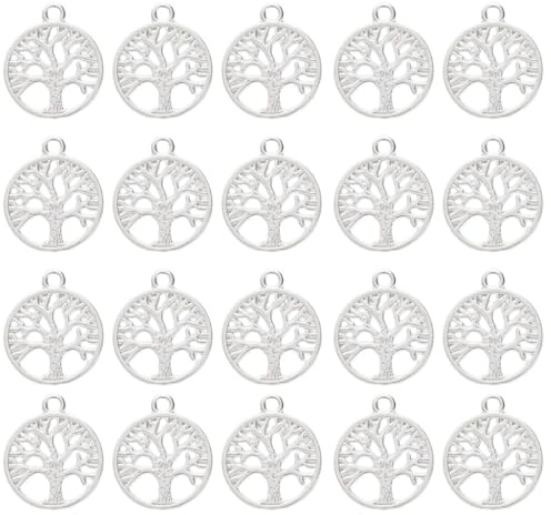 PLABBDPL 20pcs Lebensbaum Anhänger, antiksilberfarben, aus Metall, 20x24mm Kettenanhänger, ideal für Geschenke zur Kommunion, Taufe und Hochzeit, perfekte Deko für den Baumschmuck,