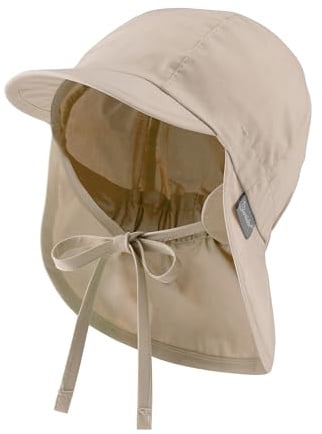 Sterntaler Schirmmütze Nacken Basic - Unisex Baby- und Kinder Mütze mit Nackenschutz, Ohrenklappen und Bindeband - UV-Schutz 50+ Hut aus Popeline (Bio) - Sommer Kopfbedeckung - beige, Größe 41