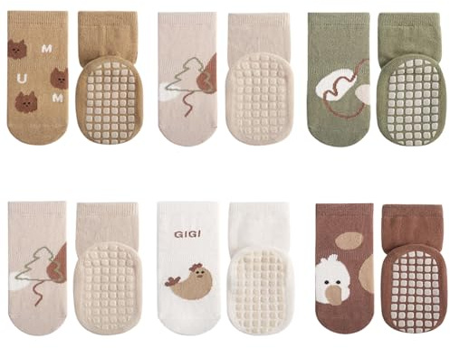 Adorel Baby Stoppersocken Baumwolle Antirutsch Krabbelsocken ABS Socken 6er-Pack