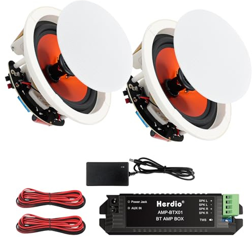 Herdio 4-Zoll Bluetooth Deckenlautsprecher - Max. 240 Watt, 2-Wege Einbaulautsprecher - Ideal für Badezimmer, Küche, Wohnzimmer, Büro (1 Paar)