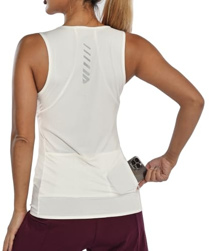 Fahrradtrikot Damen äRmellos,Radtrikot Atmungsaktiv Rennrad Trikot Fahrradshirt Mountainbike Frauen Sport Shirts FüR Damen Tank Top Taschen Beige M