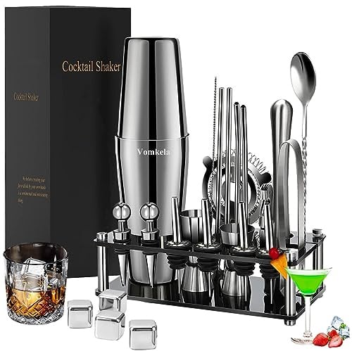 Cocktail Shaker Set,Boston Cocktail Shaker mit Ständer,25pcs Bar Zubehör Barkeeper Cocktail Mixer Zubehör,750ml Edelstahl Cocktailshaker Geschenken Cocktail Deko Bartheke Ausgießer Spirituosen