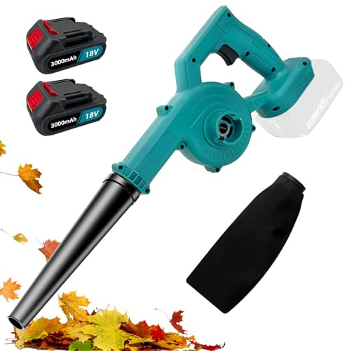Akku-Laubbläser mit 2× 3.0Ah Akkus und Ladegerät, 200 km/h Elektrischer Laubbläser für Makita, Elektro Luftgebläse Akku Leaf Blower für Garten Rasenpfleg, Terrasse