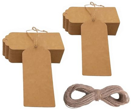 Geschenkanhänger Kraftpapier 100stk,Braun,Geschenk Anhänger,Kraftpapier Anhänger Etiketten Geschenkanhänger und Jute Schnur 30M