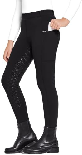 FitsT4 Sports Winterreithose Kinder Winter Reitleggings Mädchen vollbesatz | Thermo Reithose Silikon Vollbesatz mit Handytasche und Taschen für das Reittraining und für Turniere