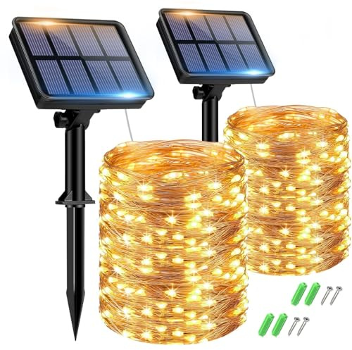 btfarm Solar Lichterkette Outdoor, 2x15M Solarlichterkette Außen Wetterfest | 150LED Lichterkette Aussen, 8 Modi IP65 Wasserdicht Kupferdraht für Garten Terrasse Balkon Baum Hof Weihnachten Deko Warmweiß