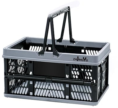 ZHJINGYU Klappbox 20L, Klappkiste mit Griff(38*25*20cm) Klappkorb, Einkaufskorb Plastik für Küche Schlafzimmer Badezimmer Büro (Schwarz und Grau)