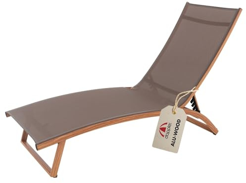 Doppler Varese Liege in Holzoptik/Greige I Gartenliege aus Aluminium I Sonnenliege mit Rollen I Rollliege klappbar & verstellbar I Gartenmöbel wetterfest I Outdoor Möbel für Garten & Balkon