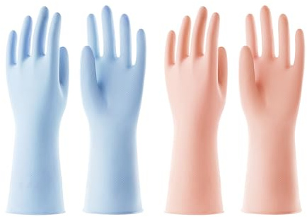 COOLJOB Wiederverwendbare Haushaltshandschuhe, 2 Paar Gummihandschuhe mit rutschfestem Griff, wasserdicht für Küche, Spülen, Putzen, Langarm, Orange & Blau, Größe L