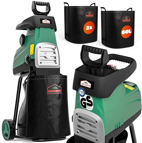 Gardebruk® Leisehäcksler 3100 W max. 44 mm Aststärke Elektrisch 2 x 60 L Auffangbeutel Gartenhäcksler Walzenhäcksler Schredder Häcksler