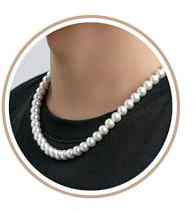 Halora Perlenkette Herren Damen Perlen Choker Kette 45cm Lang Weiße Perlenkette Pearl Necklace Herrenschmuck Geschenke Mens Jewellery Perlen 8mm
