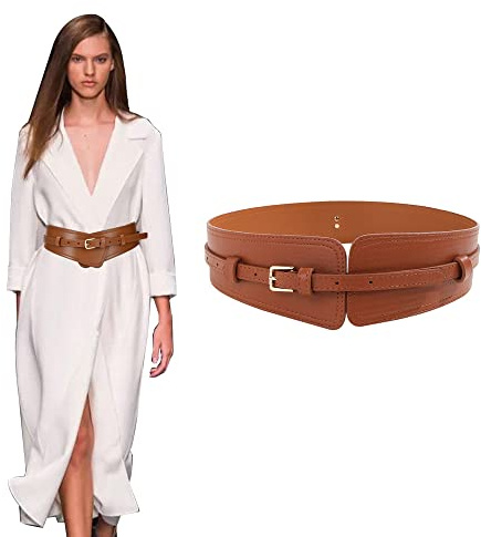 TOEECY Damen Gürtel Breiter Elastischer PU Leder Doppelte Lage Taillengürtel mit Schnalle Vintage Hüftgürtel für Frauen kleider Elastic Belt