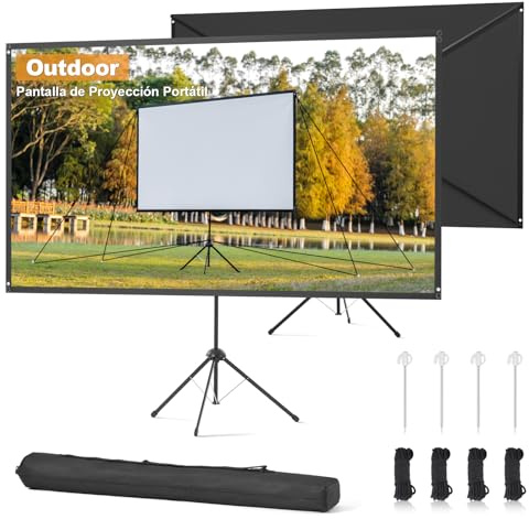 Beamer Leinwand Outdoor mit Stativ, 80 Zoll (16:9), Tragbare Beamer Leinwand, Windresistentes Design für Projektionsleinwand, inkl. Heringen & Seilen, Hohe Gainzahl, 4K Bild für Heimkino und Camping.