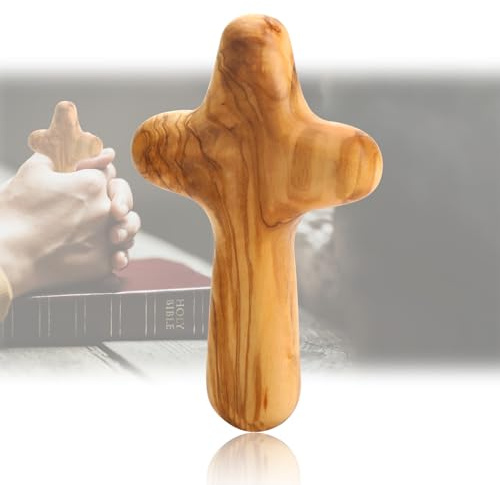 OMCGG Olivenholz Holzkreuze, 10 x 6 cm Wandkreuz aus Olivenholz Handgefertigtes Holzkreuz Wandkreuz für Kommunion Konfirmation Katholisches Christliches Kreuz Gebet Meditation Unterstützung Firmung