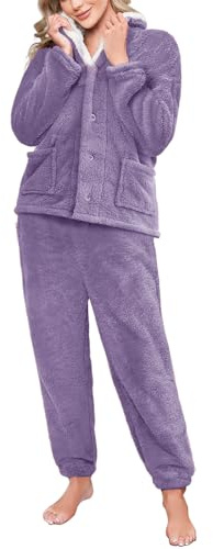 Tuopuda Schlafanzug Damen Lang Pyjama Set Thermo Fleece Winter, Zweiteiliger Set Loungewear Flauschig Warm Weihnachtspullover mit Schlafanzughosen Hausanzug Oberteile Langarm