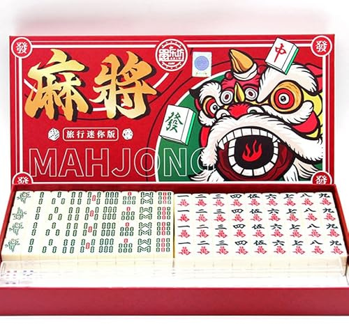XUBX Mini-chinesisches Majong-Set,Mahjong-Anzug, Reise Mahjong Spielset Beige,komplettes Majong-Spiel-Set für Versammlungen, Tischspiel