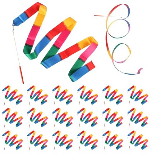 BORDEAG 18 Stück Tanzbänder,Gymnastikband mit Stab 2M,Rhythmische Sportgymnastik Band,Lange Dance Ribbons,Schwungband Wirbelband,Tanzen Streamer Tanzband Luftschlangen für Gym Zirkus Karnevalsshow