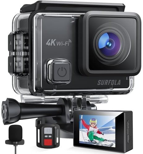Surfola Action Cam 4K, Unterwasserkamera 40M Wasserdicht 20MP EIS Bildstabilisierun 170° Weitwinkel Helmkamera WiFi