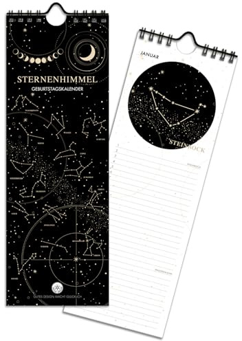 renna deluxe Geburtstagskalender STERNZEICHEN immerwährend, jahresunabhängig und immerwährender Geburtstagsplaner | Made in Deutschland