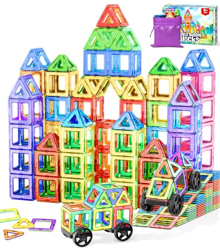 COOLJOYA Magnetische Bausteine, Magnetspiel STEM Magnetbausteine, Montessori Spielzeug ab 3 Jahre, Magnete Spielzeug ab 3 4 5 Jahre Ostern Geschenk für Kinder Jungen Mädchen, 50 Teile Magnetbausteine