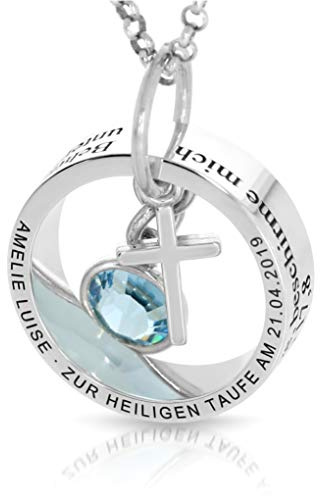 Taufring Gravur 925 Silber Geburtsstein Taufkette Taufspruch Kreuz Taufschmuck besondere Taufgeschenke Echtschmuck Kreuz Kette | HANDMADE IN GERMANY