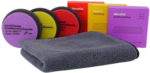 ADVANTUSE - Koch Chemie Politur Set Neue Pads Polierschwämme klein Heavy, Fine und Micro Cut Lackpolitur Auto 25mm Höhe (3x Pad 75mm)
