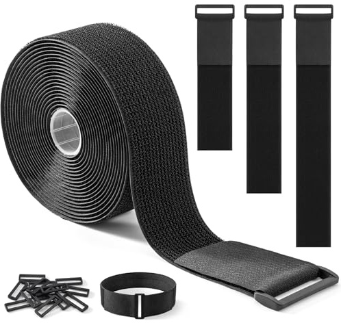 Trilancer 5 cm x 5 m Robustes Klettband mit 15 Schnallen – Verstellbar, auf Maß Zuschneidbar und Wiederverwendbar, Ideal für Kabel, Schläuche, Rohre und Mehr