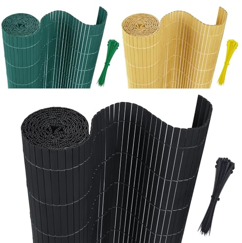 Aufun Sichtschutzmatte PVC Sichtschutzzaun 90x300cm - mit Kabelbindern Standard Sichtschutz Bambus Windschutz für Garten Balkon und Terrasse-Interne W-Struktur Verstärkte Lamellen (Anthrazit)