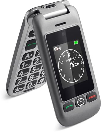 artfone G6 4G Seniorenhandy Klapphandy Ohne Vertrag丨Großtasten Mobiltelefon丨SOS Notruftaste丨Ladestation丨Lautsprecher丨Kurzwah丨2,4 Zoll Zweibildschirm丨Handy für Senioren丨USB-C丨Kamera丨1300mAh Akku - Grau