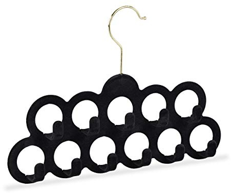 Relaxdays Schalhalter, Tücher, Krawatten, Gürtel, Haken 360° drehbar, rutschfest, 11 Löcher, Samt Tuchhalter, schwarz