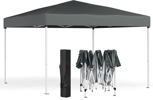 SONGMICS Pavillon 3 x 3 m, Faltpavillon, Partyzelt, tragbar | Gartenpavillon, Sonnenschutz, leichter Regenschutz, für Hof, Garten, Markt, Party, dunkelgrau, SHELD Kollektion GCT102GZ01