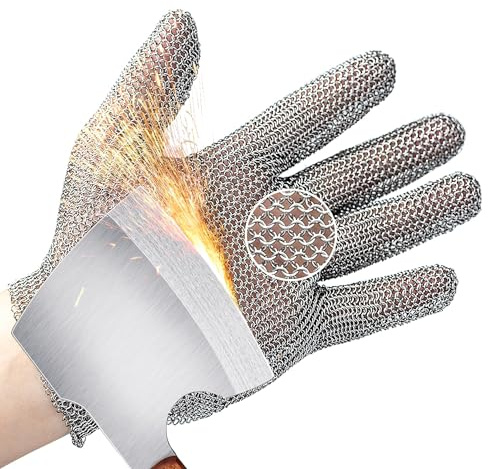 Schwer Schnittfeste Edelstahl-Metallgeflecht-Handschuhe Prokurat-X Höchste Stufe PM5201 Schnittschutzhandschuhe für Fleischverarbeitung, Lebensmittelverarbeitung, Messerschärfen, Austernöffnen, XL