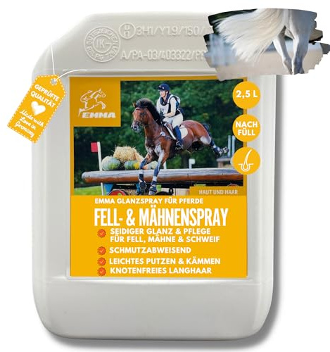 EMMA Mähnenspray Pferd 2,5L Kanister I Schweif- & Mähnenspray für Pferde I Glanzspray & Detangler gegen Knoten & Verfilzungen I Fellpflege Pferd – leichtes Kämmen & schmutzabweisender Langzeitschutz