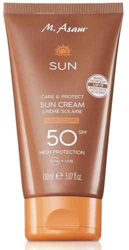 M. Asam SUN Care & Protect Körper Sonnencreme LSF 50 (150 ml) – für Schutz vor UVA- & UVB-Strahlung, pflegt die Haut mit Sheabutter & Vitamin E, wasserfeste & nicht klebende Textur, vegan