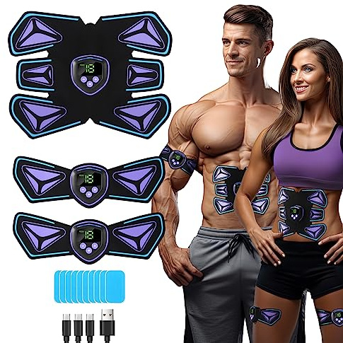 Abs Stimulator EMS Muskelstimulator Trainingsgerät, USB Aufladbarer Elektrischer Bauchmuskeltrainer mit 10 Ersatz-Gel-Pads, Fitness-Training für Bauch/Arm/Bein, 6 Modi & 15 Intensitäten (Käfer)