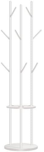 HOOBRO Garderobenständer, Freistehender Kleiderständer, Garderobe in Baumform mit 8 Haken, 2 Runde Ablagen, für Kleidung, Hut, Tasche, Wohnzimmer, Schlafzimmer, Büro, Weiß EWT33YM01G1