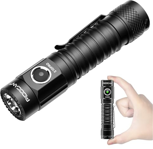 PIOOCAN S10Pro Taschenlampe LED Aufladbar, 2500 Lumen Mini Taschenlampe Extrem Hell, Taktische Taschenlampen Klein, 5 Lichtmodi Wasserdichte Flashlight Torch für Camping, Wandern, Outdoor, Notfäll