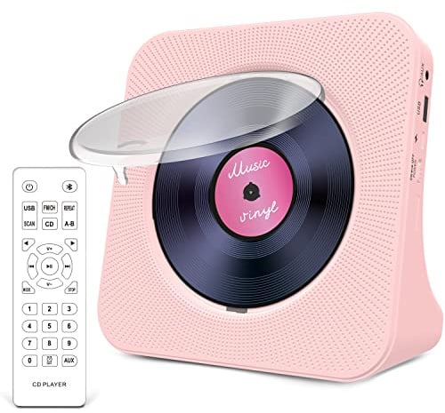 Greadio CD Player Tragbar mit Bluetooth 5.0,CD-Musik-Player mit Fernbedienung,HiFi-Sound-Lautsprecher,Staubschutz,LED-Bildschirm,FM-Radio,unterstützt AUX/USB,Kopfhörerbuchse für Geschenk,Zuhause