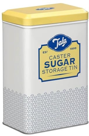 Tala Vorratsdose für Zucker aus Metall in Gelb und Creme, 1 kg Fassungsvermögen, nostalgische Küchendose mit Klappdeckel zur Aufbewahrung von Zucker und Backzutaten im Schrank