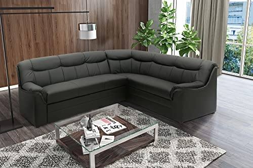 DOMO. collection Ecksofa Berlin, Zeitlose Leder-Eckcouch mit hochwertiger Federkern-Polsterung, Sofa in L-Form aus Kunstleder, 3 Sitzer Links, Couch 205 x 250 x 89 cm, schwarz