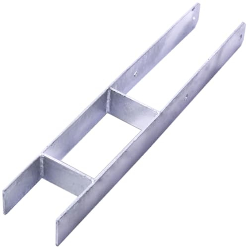 Ultiness® H-Pfostenträger zum Einbetonieren feuerverzinkt Gesamthöhe: 600 mm stabile H-Bodenanker H-Anker Pfostenanker für Carport Zaun Überdachung (101 mm)