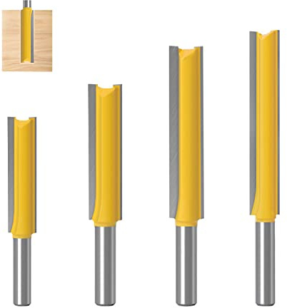 4-tlg. Extra lange Geradfräser, 12,7 mm Schaft, 4 Längen | Für tiefe Nuten und bündige Schnitte in Holz; extra lange Hartmetallfräser in 4 Längen.