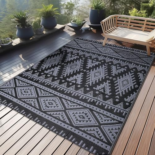 Homaxy Wetterfester Outdoor-Teppich, 120x180 cm | Kunststoffhalm, faltbar, waschbar, UV-beständig, wendbar, Balkon, Garten, Camping
