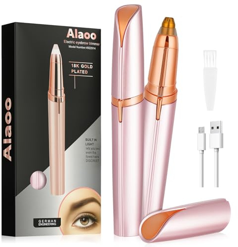 Alaoo Augenbrauen Trimmer für Damen mit LED-Licht, Roségold | Augenbrauenrasierer und Gesichtshaarentferner, USB Elektrischer Haarentfernung für frauen Körper Gesichtshaare Lippen Kinn