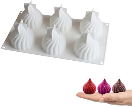 TUKEVA Mousse Zwiebel Förmigen Silikonformen Dessert 6 Löcher (Weiß) | 6.5 x 7cm kleiner Wirbelwind, Mousse Form 3D Backformen, Zwiebel silikonform für Schokolade,Kuchen,Gelee,Pudding