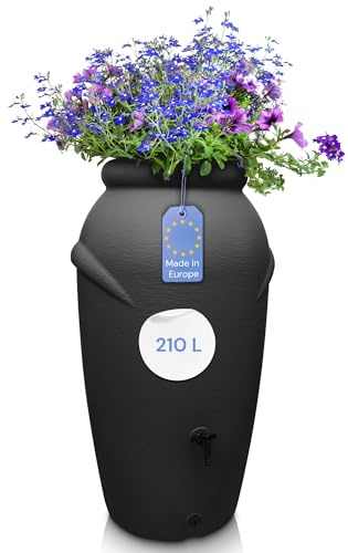 YourCasa Regentonne 210 Liter [Amphore Design] Regenfass Frostsicher aus Kunststoff - Regenwassertonne mit Wasserhahn - Regenwassertank Garten Regenwassersammler Wasserfass Wassertonne (Anthrazit)